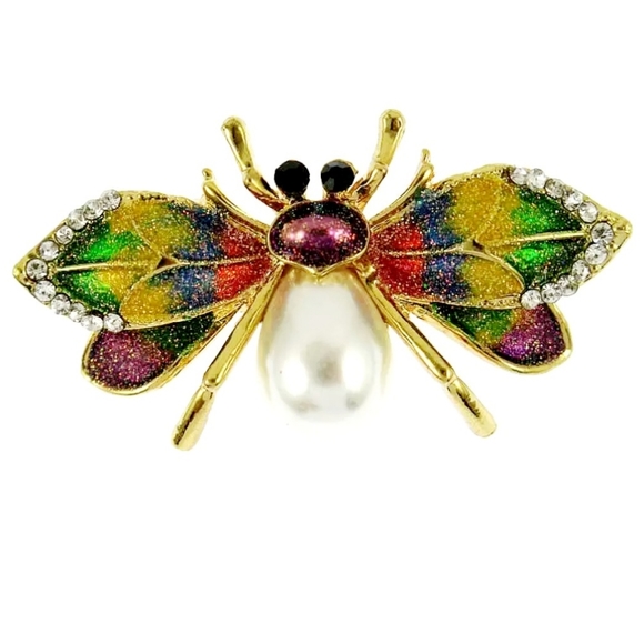 Gold plated Crystal rainbow pearl Bee brooch - Picture 3 of 13